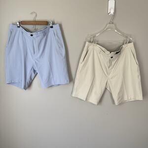 Dunning Golf Performance Shorts Lot Mens 38 8” Inseam Tan Blue Golf Stretch NEW